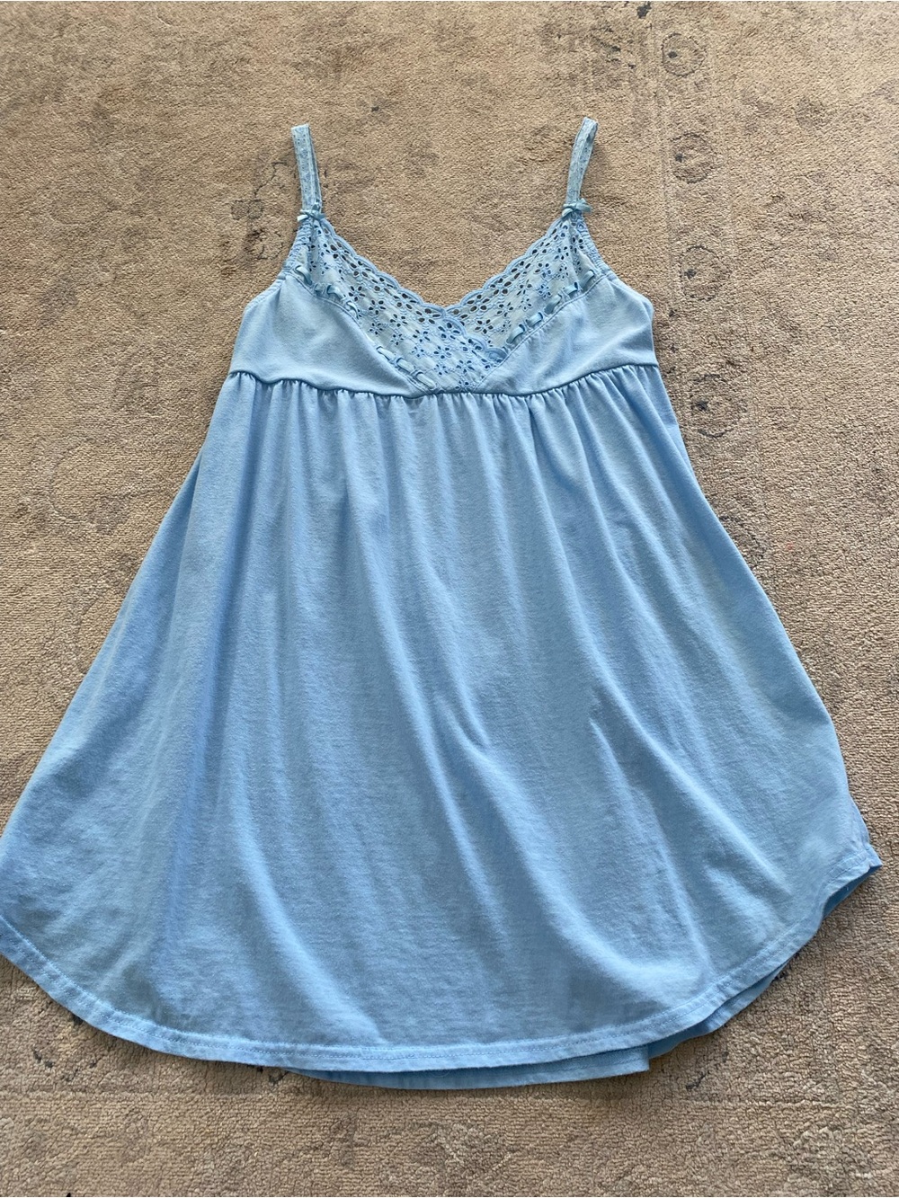 Victoria's Secret Babydoll Nightie Small Light Blue Floral Eyelet Woven Ribbon